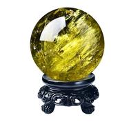 Boule de Cristal GuéRison Boule de Divination Citrine Naturelle SphèRe DéCorative avec Support en Bois pour Le Feng Shui Sorcellerie MéDitation(8cm)