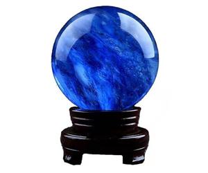 Boule de Cristal Lapis-Lazuli Bleue en Cristal Naturel polie à la Main, décoration de Meubles, Pierre pour éloigner Les Mauvais Esprits, Dessin d'argent, Richesse, Fortune, 10 cm