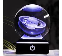 Boule de cristal modèle Saturne 8 cm - Globe planète 3D gravé au laser avec lampe LED - Décoration de la maison - Cadeaux d'astronomie