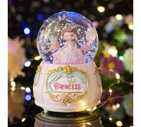 Boule de cristal musicale en forme de princesse avec lumière et mélodie - Cadeau de Noël, d'anniversaire, Nouvel An pour adulte (rose)