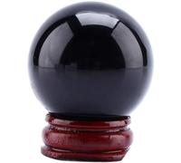 Boule de Cristal Naturelle, Boules de Cristal D'obsidienne Noire, Boule Décorative, Boule de Divination avec Support en Bois,Obsidian ball-120mm