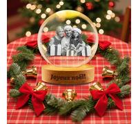 Boule de Cristal Personnalisée avec Photo - Boule à Neige Gravée en 3D - Décoration Maison pour Maman, Papa, Futurs Parents et Amoureux des Animaux (Boule de Cristal Photo de Noël)
