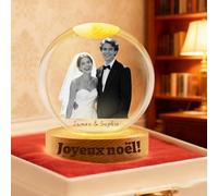 Boule de Cristal Personnalisée avec Photo - Boule à Neige Gravée en 3D - Décoration Maison pour Maman, Papa, Futurs Parents et Amoureux des Animaux (Couple)