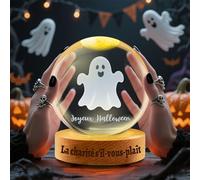 Boule de Cristal Personnalisée avec Photo - Boule à Neige Gravée en 3D - Décoration Maison pour Maman, Papa, Futurs Parents et Amoureux des Animaux (Boule de Cristal Photo d'halloween)