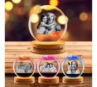 Boule de Cristal Personnalisée avec Photo, Gravule nom/Texte/Date, Objet Décoratif Ultrason, Cadeau Unique pour Anniversaire, Noël, Fiançailles (Cristal personnalisé)