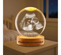 Boule de Cristal Personnalisée avec Photo, Gravule nom/Texte/Date, Objet Décoratif Ultrason, Cadeau Unique pour Anniversaire, Noël, Fiançailles (Boule ultrasonique personnalisée)