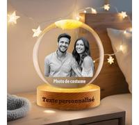 Boule de Cristal Personnalisée avec Photo Gravure Texte Nom 3D Ultrasons Image Memory Sphere Personnalisé Cadeau pour Noël Anniversaire Fiançailles (Boule de Cristal Personnalisable)