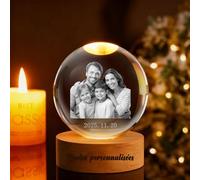 Boule de Cristal Photo Personnalisée avec Lumière - Gravure 3D/Ultrasons pour Échographie, Anniversaire, Fiançailles - Cadeau Unique pour Maman, Papa et Amoureux des Animaux