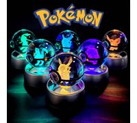 Boule de cristal Pokémon 3D Lampe de base Pikachu Anime Mew Mewtwo Pokeball Boule de cristal Figurine de pokémon Verre Lampe de nuit Décoration d'anniversaire Cadeau Style 15,Style 14,Style 17,Style 1