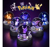 Boule de cristal Pokémon 3D Mewtwo Pikachu Gengar Pokeball Lampe de nuit 3D Statue en verre Boule de cristal Pokémon Cadeau d'anniversaire 33 Kyogre