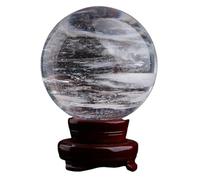 Boule de Cristal, Quartz Rose Boule de Cristal Blanche Ronde Pierre Puissance Base en Bois Incluse
