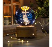 Boule de cristal sacrée créative, veilleuse en forme de boule de cristal lumineuse, mains priantes 3D avec statue de croix de Jésus, base en bois, cadeaux religieux pour décoration d'intérieur (B)