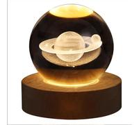 Boule de Cristal Saturne - Lampe Planète en Verre avec Lumière LED Colorée et Base en Bois pour Décoration Chambre et Salon