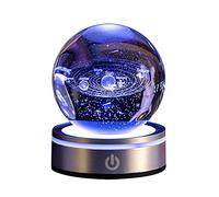 Boule de Cristal Système Solaire 3D, avec Base Tactile à éclairage LED Coloré, Modèle Système Solaire Décoratif Science Astronomie Cadeaux Dieu Bénit Monde Pâques Cadeaux Religieux Décoration l'espace