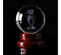 Boule de dauphin gravée en 3D de 6 cm pour les amoureux doux, décoration d'intérieur, fête de mariage, cadeau de Saint-Valentin, avec base dorée, 80 mm