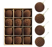 Boule de décoration de Noël de 8 cm avec velours marron floqué et boîte cadeau, créée pour la décoration du sapin et pour améliorer les rassemblements de vacances avec une esthétique moderne