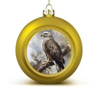 Boule de décoration de sapin de Noël rouge et dorée - Boules de Noël incassables à suspendre - Motif aquarelle de faucon assis - Boule de Noël imprimée pour décoration de vacances - 6,1 cm