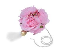 Boule de Fleurs artificielles avec Jingle Bell |Boule de Fleurs de Simulation pour Mariage/fête/Photographie |Ficelle de Perles Suspendue de 75 cm, Fausse Boule pour Plafond (Pink)