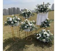 Boule de fleurs artificielles pour la décoration de mariage, fleur de sol en plomb, panneau de bienvenue, centre de table White B