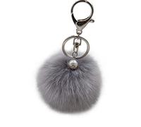Boule de Fourrure de Lapin Artificielle Porte-clés en Peluche clé de Voiture Sac Pendentif Girt Gris élégant et populaireDurabilité