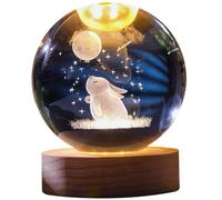 Boule de gravée Lapin et Lune,Boule de 3D,Lampe Boule de 6,1 cm,Globe en Verre avec Base en Bois pour Femme,Fille,Ornements de Collection