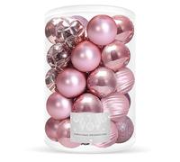 Boule de Noel 30 pièces Ø 8 cm Rose - Plastique incassable, Finitions Glossy Shiny et Mat, Attaches incluses, Boule Sapin de Noel, Ornements décoratifs pour Sapin, intérieur et vitrines élégantes