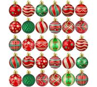 Boule de Noël,30pcs 60 mm Décoration Sapin de Noël Arbre pour Décoration de Noël,10 Styles Boules en Incassable pour d'arbre de Noel,Suspendus de Sapin de Noel (Rouge et Vert)