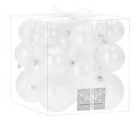 Boule de Noel 37 pièces Blanc nacré 4 5 6 7 8 cm - Plastique incassable perlé, Attaches incluses, Boule Sapin de Noel, Mix de Tailles pour décoration Sapin Premium, intérieur, vitrines, hôtels.