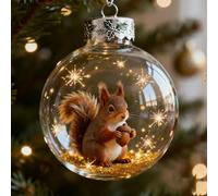 Boule de Noël 3D en verre avec animaux vivants en forme d'animaux 3D vivants - Boules de Noël en plastique transparent - 7 cm - Décoration de Noël pour sapin de Noël (écureuil)