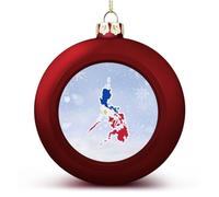 Boule de Noël avec drapeau national rouge des Philippines et des Philippines - Décoration de Noël à suspendre pour sapin de Noël, Nouvel An, vacances, cadeaux d'anniversaire