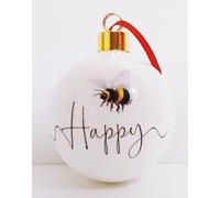 Boule de Noël Bee Happy en porcelaine fine de 7 cm dans une boîte cadeau - Décoration de Noël décorée à la main au Royaume-Uni