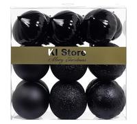 Boule de Noel Boule Ornements Décorations de Noël Incassable Boules de Noël Décoration de Noel Centres de Table avec des Crochets pour Arbres de Noël, fête, Vacances de Noël (8cm, Noir)