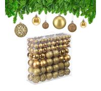 Relaxdays 150x Boules de Noël, Paillettes, Mates, Brillantes, déco Sapin, Plastique, diamètre 3, 4 et 6 cm, dorées