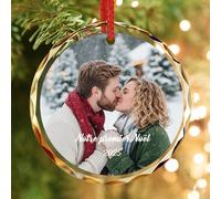 Boule de Noël Cristal Personnalisée avec Photo & Texte 2025 - "Notre Premier Noël - Cadeau Couple Personnalisé & Original - Décoration Sapin pour Homme, Femme, Copain