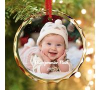 Boule de Noël Cristal Personnalisée Bébé Mon Premier Noël 2025 - Boule Mon 1er Noël avec Photo & Prénom - Cadeau Naissance Fille Garçon - Décoration Sapin