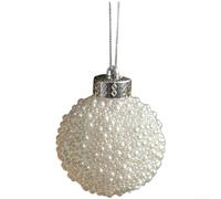 Boule de Noël décorative en plastique avec perles blanches à accrocher sur une fenêtre de sapin, ajoute une atmosphère chaleureuse et festive à la configuration des vacances (8 cm)