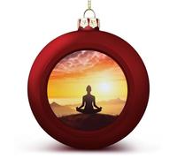 Boule de Noël décorative en plastique incassable de 6,1 cm - Boule décorative imprimée pour arbres de Noël et décoration de vacances, pour yoga, méditation (rouge et doré)