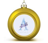 Boule de Noël dorée et violette, nom personnalisé avec initiale A, monogramme, lettre A, décoration pour sapin de Noël, souvenir de Noël, Nouvel An