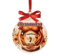Boule de Noël en bois personnalisée avec ventre - grossesse - pour le bébé qui naîtra - vous attendant - balle pour les femmes enceintes en attente (marron)