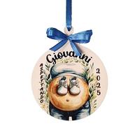 Boule de Noël en bois personnalisée avec ventre - grossesse - pour le bébé qui naîtra - vous attendant - balle pour les femmes enceintes d'attente (Azurre)