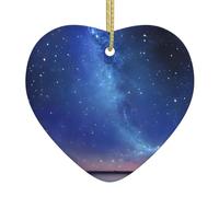 Boule de Noël en céramique à suspendre en forme de cœur (aurore boréale)