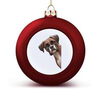 Boule de Noël en forme de chien boxer qui regarde autour du coin - Rouge - Décoration de sapin de Noël - Boules de Noël - Cadeau pour enfants