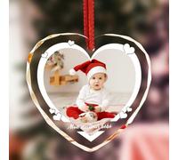 Boule de Noël en Forme de Cœur Personnalisée Bébé - Dr Custom Ornement en Cristal Photo, Mon Premier Noël, Décoration Sapin Souvenir