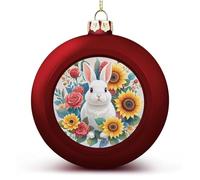 Boule de Noël en forme de lapin et de fleurs à l'aquarelle - Incassable - Boule décorative à suspendre avec ficelle - Boules de Noël pour sapin de Noël, maison, mariage, vacances, fête