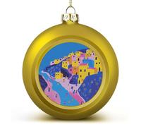 Boule de Noël en forme de lune et village - Incassable - À suspendre - Avec ficelle - Boules de Noël décoratives pour sapin de Noël, maison, mariage, fête