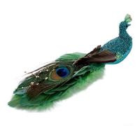 Boule de Noël en forme de paon avec mousse et plumes, conçue pour être accrochée aux arbres de vacances, couronnes et guirlandes, décoration légère et saisonnière (vert)