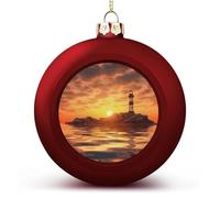 Boule de Noël en forme de phare de mer au coucher du soleil - Boule décorative incassable à suspendre avec ficelle - Boules de Noël pour sapin de Noël, maison, mariage, vacances