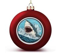Boule de Noël en forme de requin qui sort de l'eau - Boules de Noël incassables à suspendre pour décoration de sapin de Noël - Boules rouges pour les vacances, les fêtes de mariage