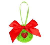 Boule de Noël en fourrure vert citron avec nœud rouge, jolies décorations de Noël à suspendre et vert monstre rouge, G-reen