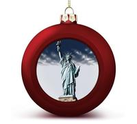 Boule de Noël en plastique incassable de 6,1 cm - Statue de la Liberté - Boule décorative imprimée pour arbres de Noël et décoration de vacances - Rouge et doré
